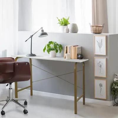 Teamson Home 40" Home Office Computer Desk with Metal Base, Faux Marble/Brass