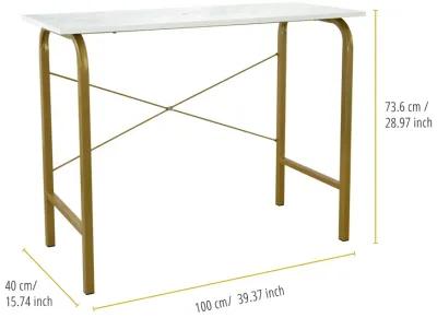 Teamson Home 40" Home Office Computer Desk with Metal Base, Faux Marble/Brass