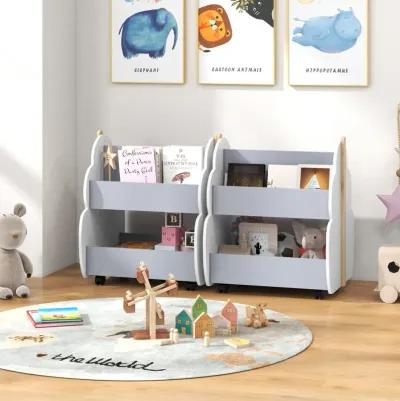 Kids Wooden Bookshelf with Universal Wheels