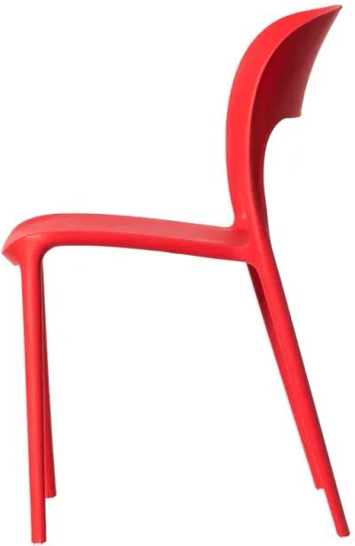 Modern Plastic Outdoor Dining Chair with Open Curved Back, Red