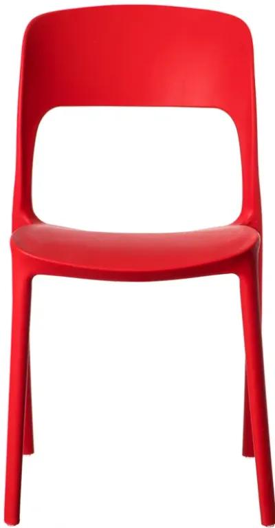 Modern Plastic Outdoor Dining Chair with Open Curved Back, Red