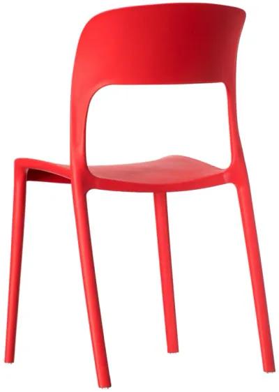 Modern Plastic Outdoor Dining Chair with Open Curved Back, Red