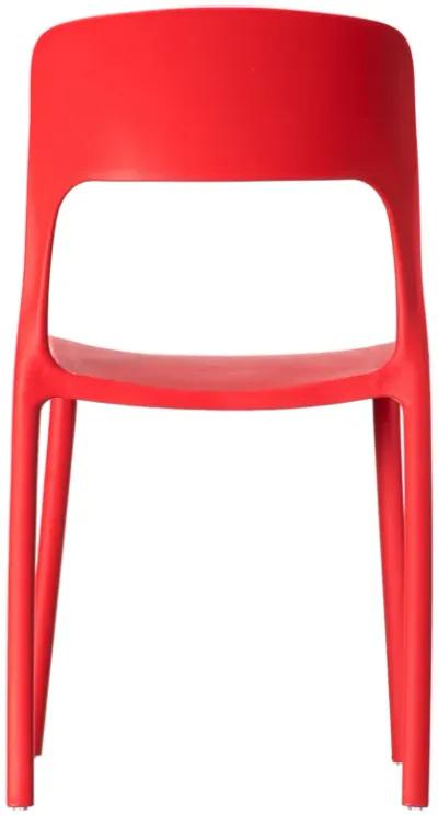 Modern Plastic Outdoor Dining Chair with Open Curved Back, Red