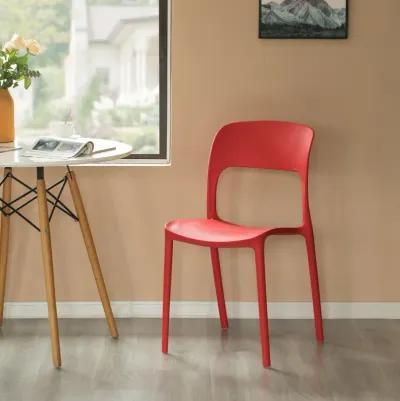 Modern Plastic Outdoor Dining Chair with Open Curved Back, Red