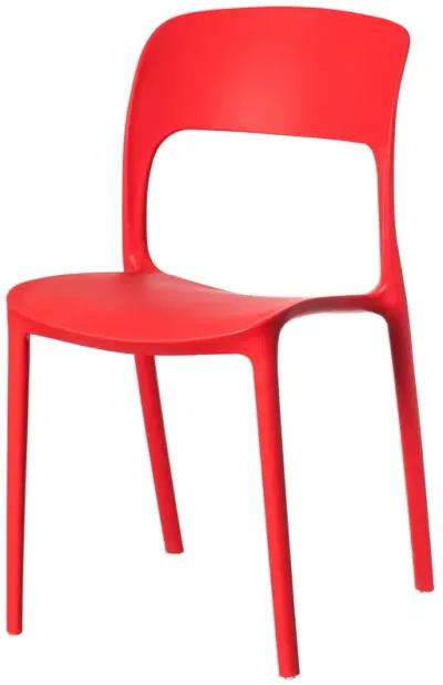 Modern Plastic Outdoor Dining Chair with Open Curved Back, Red