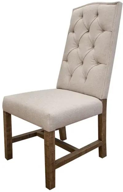 Genie 21 Inch Dining Chair, Set of 2, Ivory Polyester, Solid Brown Wood-Benzara