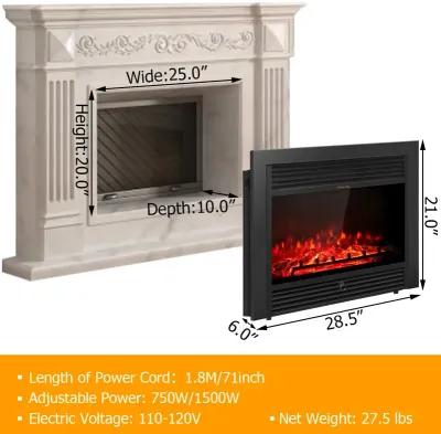 28.5 Inch Electric Fireplace Recessed with 3 Flame Colors