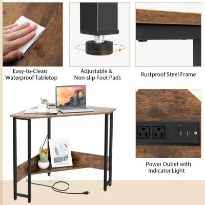 Costway Triangle Computer Desk Corner Desk Home Office w/Power Outlets USB Ports Black