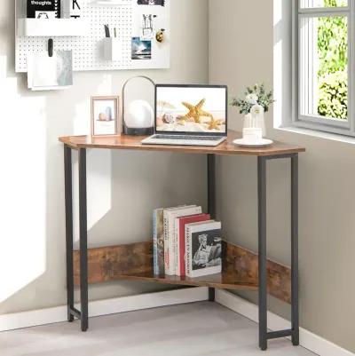 Costway Triangle Computer Desk Corner Desk Home Office w/Power Outlets USB Ports Black