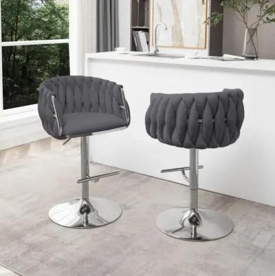 Velvet Upholstered barstool in Dark gray with Silver color base (SET OF 2)