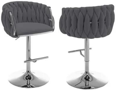 Velvet Upholstered barstool in Dark gray with Silver color base (SET OF 2)