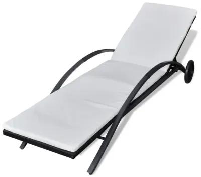 vidaXL Sun Lounger with Cushion & Wheels Poly Rattan Black