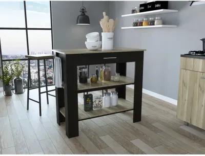 Rockaway 1-Drawer 2-Shelf Kitchen Island Black Wengue And Light Oak