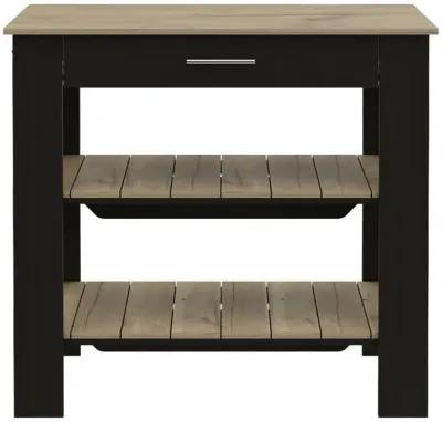 Rockaway 1-Drawer 2-Shelf Kitchen Island Black Wengue And Light Oak