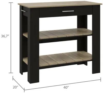 Rockaway 1-Drawer 2-Shelf Kitchen Island Black Wengue And Light Oak