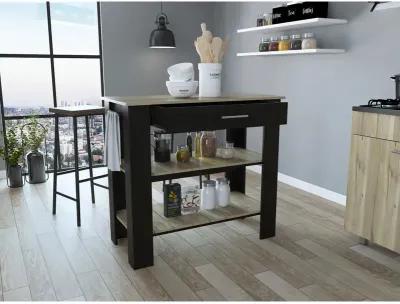 Rockaway 1-Drawer 2-Shelf Kitchen Island Black Wengue And Light Oak