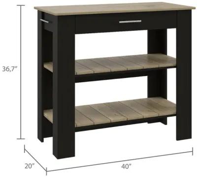 Rockaway 1-Drawer 2-Shelf Kitchen Island Black Wengue And Light Oak