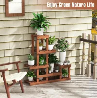 Hivvago 6 Tier Wood Plant Stand with High Low Structure