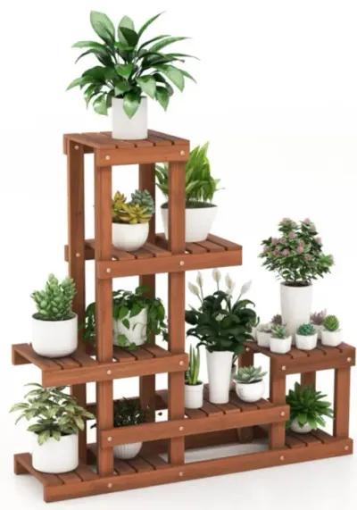 Hivvago 6 Tier Wood Plant Stand with High Low Structure