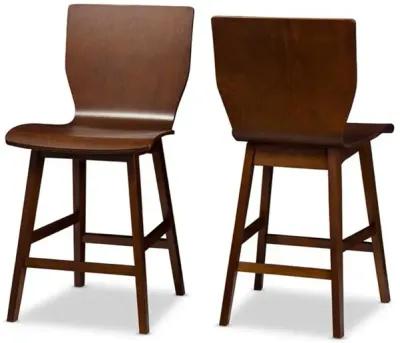 Scandinavian Style Dark Walnut Bent Wood Counter Stool (Set of 2)