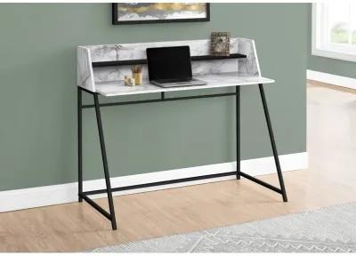 Monarch Specialties I 7549 Computer Desk, Home Office, Laptop, Storage Shelves, 48"L, Work, Metal, Laminate, White Marble Look, Black, Contemporary, Modern