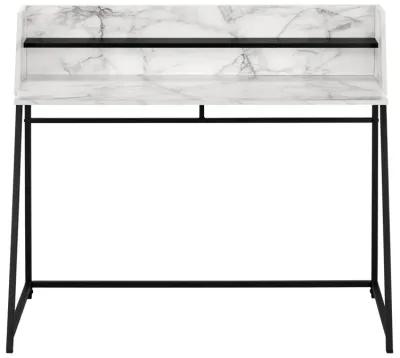 Monarch Specialties I 7549 Computer Desk, Home Office, Laptop, Storage Shelves, 48"L, Work, Metal, Laminate, White Marble Look, Black, Contemporary, Modern