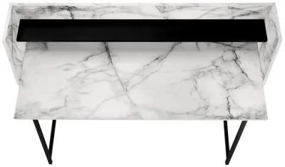 Monarch Specialties I 7549 Computer Desk, Home Office, Laptop, Storage Shelves, 48"L, Work, Metal, Laminate, White Marble Look, Black, Contemporary, Modern