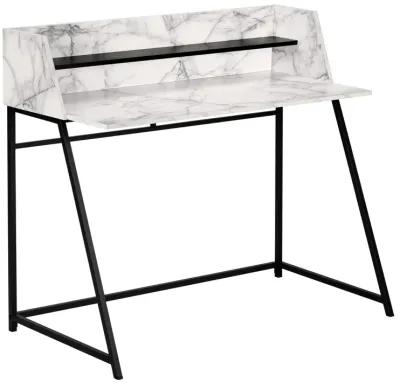 Monarch Specialties I 7549 Computer Desk, Home Office, Laptop, Storage Shelves, 48"L, Work, Metal, Laminate, White Marble Look, Black, Contemporary, Modern