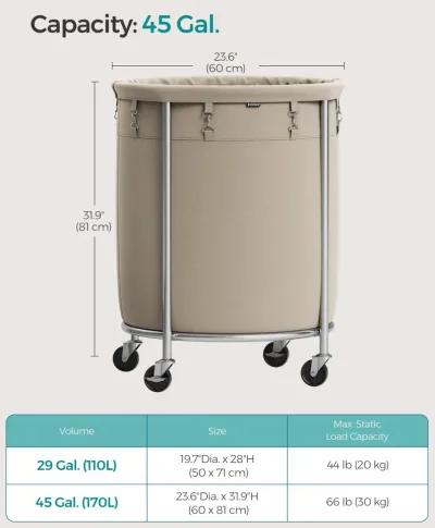 Laundry Basket with Wheels and Removable Bag, Steel Frame, 4 Casters and 2 Brakes