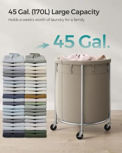 Laundry Basket with Wheels and Removable Bag, Steel Frame, 4 Casters and 2 Brakes