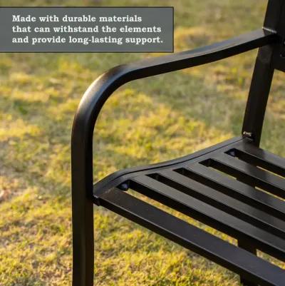 Steel Outdoor Powder Coated Garden Park Seating Bench with Cast Iron Backrest, Lawn Decor Seating Bench for Yard, Patio, Garden, Balcony, and Deck