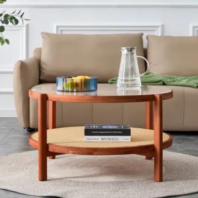 Modern Minimalist Solid Wood Coffee Table with Craft Glass Tabletop