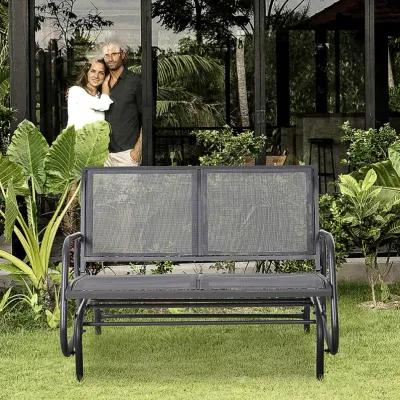 Outsunny 2-Person Outdoor Glider Bench, Patio Double Swing Rocking Chair Loveseat w/ Powder Coated Steel Frame for Backyard Garden Porch, Gray