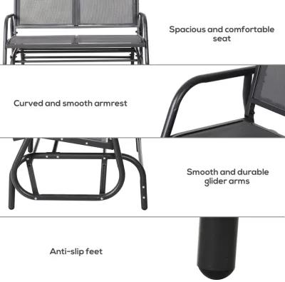 Outsunny 2-Person Outdoor Glider Bench, Patio Double Swing Rocking Chair Loveseat w/ Powder Coated Steel Frame for Backyard Garden Porch, Gray