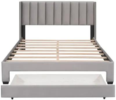 Queen Size Storage Bed Velvet Upholstered Platform Bed with a Big Drawer