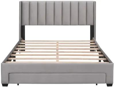 Queen Size Storage Bed Velvet Upholstered Platform Bed with a Big Drawer