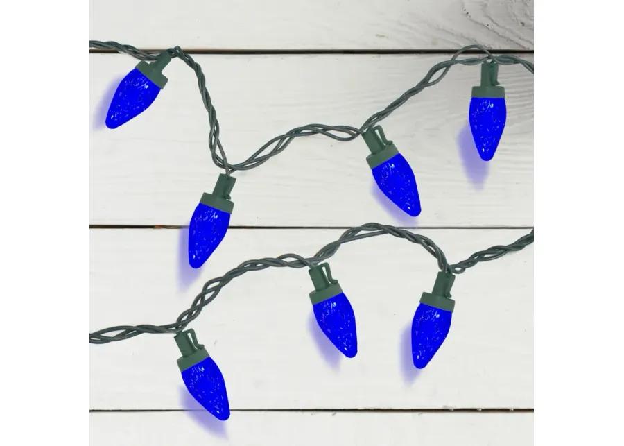 50ct Faceted Blue LED C7 Christmas Lights  20.25ft Green Wire