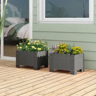 Hivvago 2 Pack Rectangular Planter Box with Drainage Gaps for Front Porch Garden Balcony