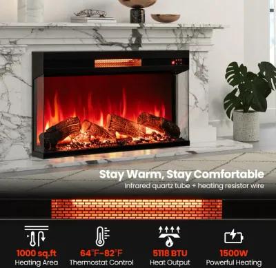 36-Inch 3-Sided Electric Fireplace, 1500W with 7-Color Flame for Stunning Ambiance