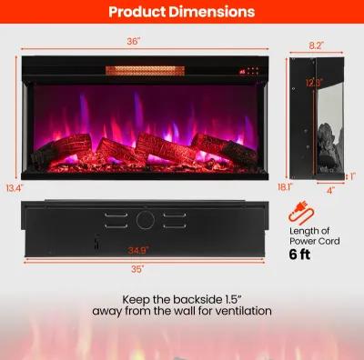 36-Inch 3-Sided Electric Fireplace, 1500W with 7-Color Flame for Stunning Ambiance