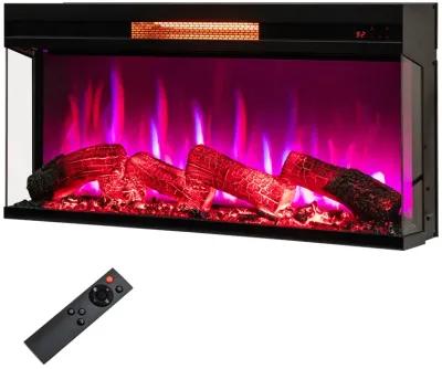 36-Inch 3-Sided Electric Fireplace, 1500W with 7-Color Flame for Stunning Ambiance