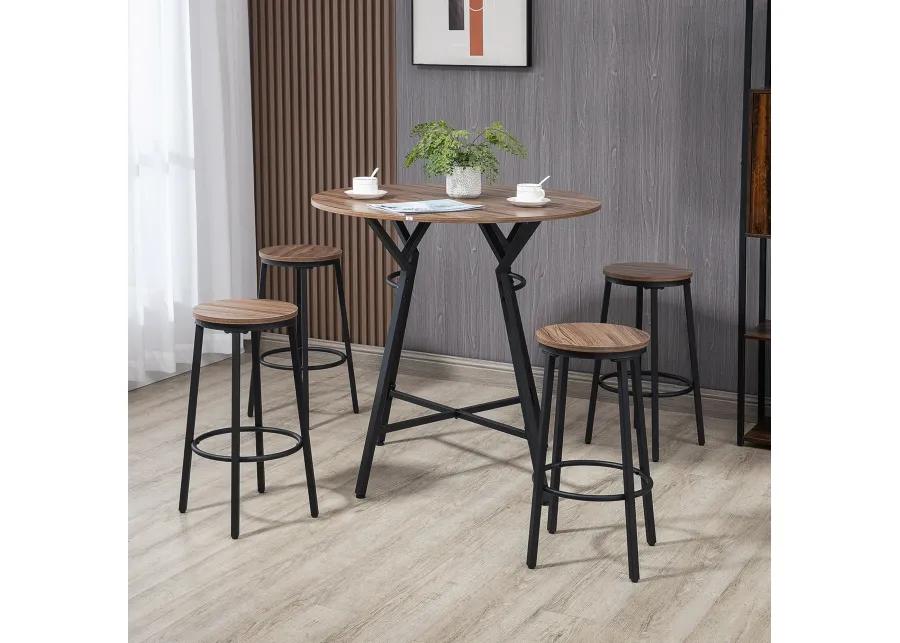 HOMCOM Industrial 5-Piece Bar Table and Chairs Set, Space Saving Dining Table with 4 Stools for Pub and Kitchen, Black & Brown