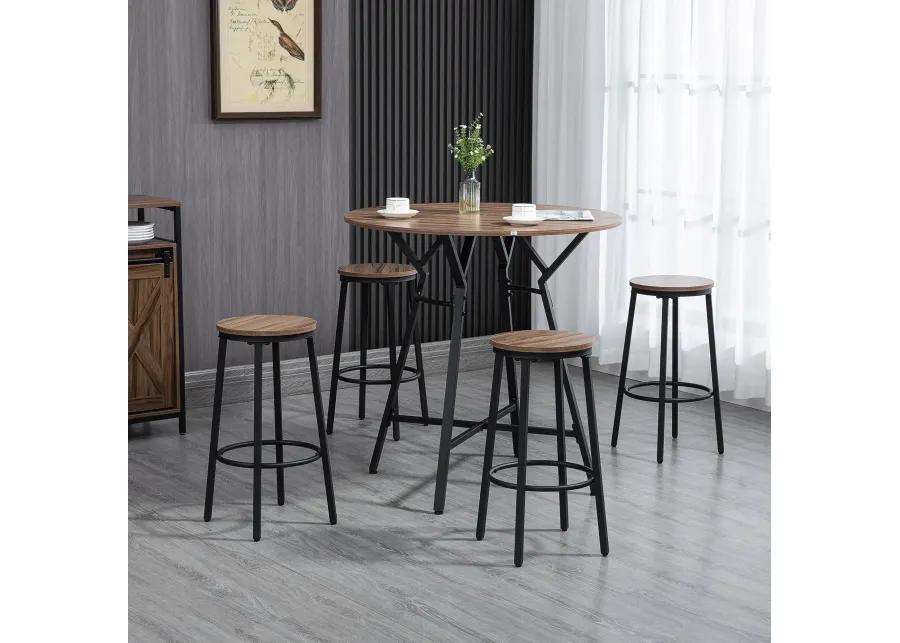 HOMCOM Industrial 5-Piece Bar Table and Chairs Set, Space Saving Dining Table with 4 Stools for Pub and Kitchen, Black & Brown