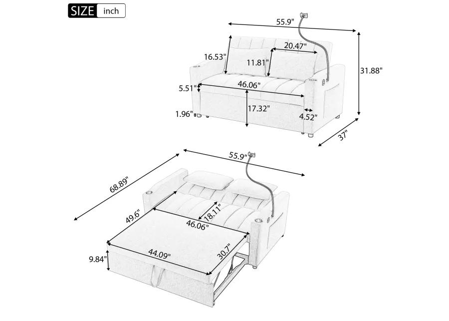 Merax Convertible Sofa Bed Loveseat with 3 USB Ports