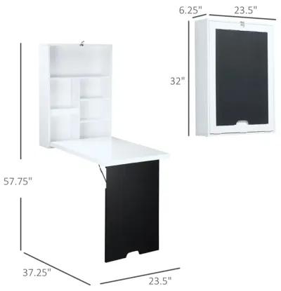 White Space Saver: Folding Wall Desk with Blackboard and Shelves