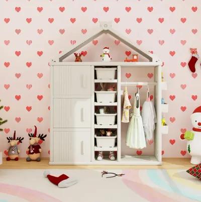 Kids Costume Storage Closet with Storage Bins and Shelves and Side Baskets for Kids Room