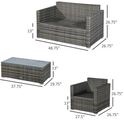 Gray Outdoor Seating: 4-Piece Resin Wicker Set with Glass Table