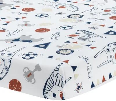 Lambs & Ivy Hall of Fame Animals/Sports 100% Cotton Fitted Baby Crib Sheet