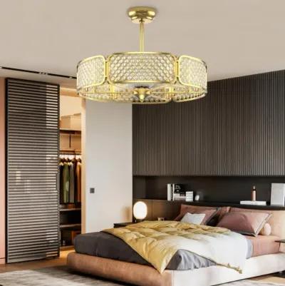 Hivvago 30 Inch Caged Ceiling Fan With Light Crystal Lampshade 6 Light Bases