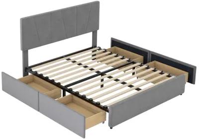 Merax Upholstery Platform Bed with Four Storage Drawers